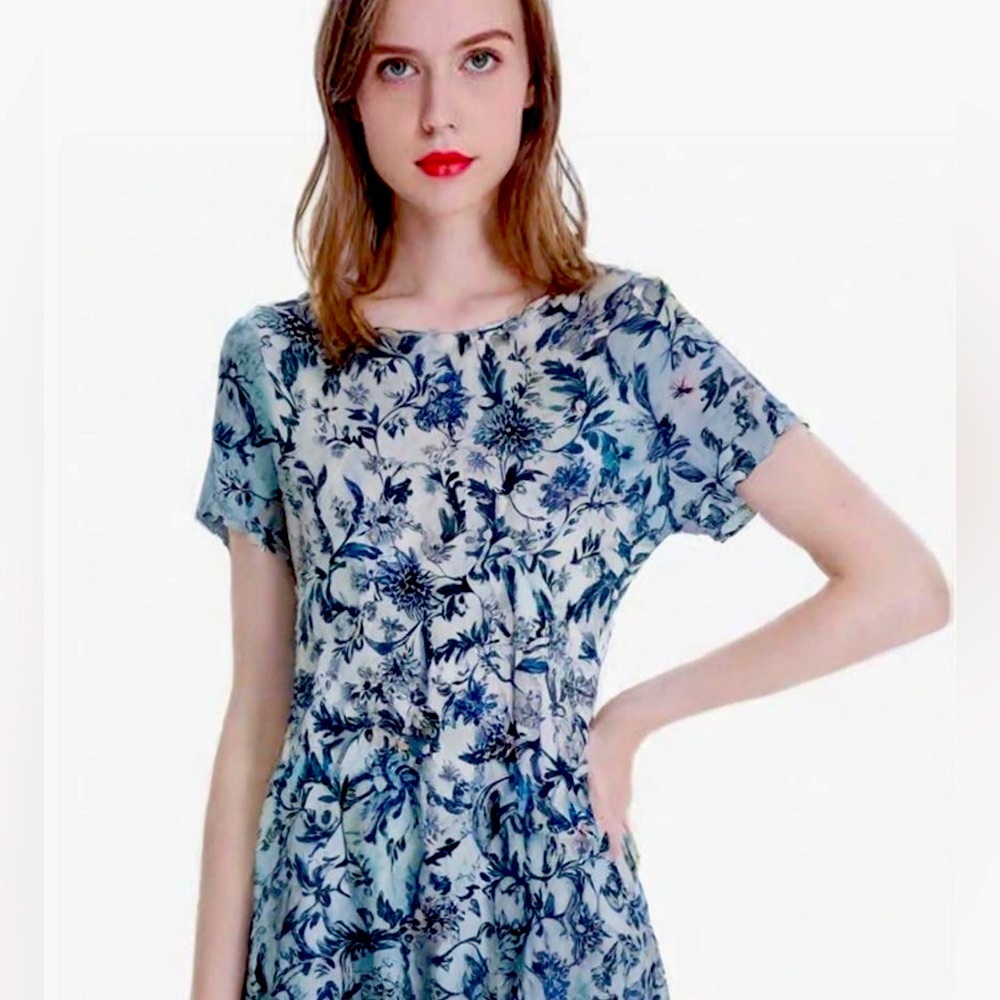 NWT - Mai Soul - T-Shirt Dress Floral Stretchy Short‎ Sleeve Rayon USA